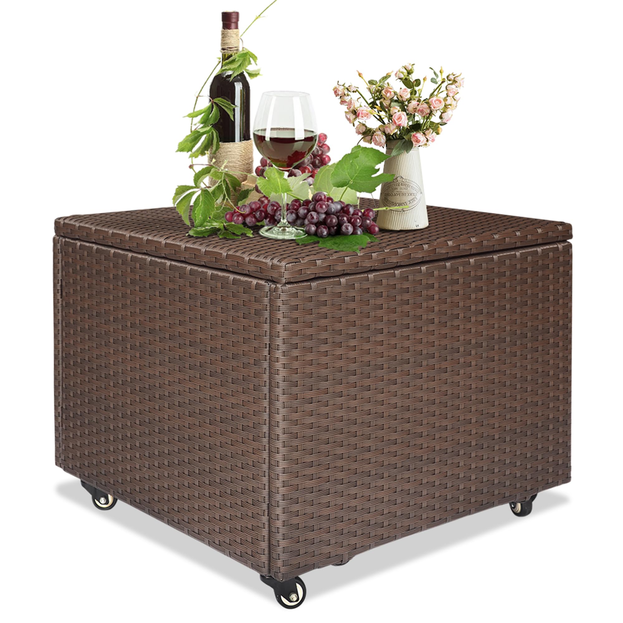 hadantto Outdoor Patio Wicker Large Storage Container Deck Box - All-Weather Resin Rattan, Antirust Aluminum Frame, Holds up to 330lbs