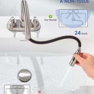 FELIXBATH Bathroom Sink Faucet with Pull Out Sprayer 2 Handles, Brushed Nickel Pull Down Bathroom Faucet 3 Holes, 4 Inch Sink Faucet Bathroom, 360 Degree Swivel Spout, Pop Up Drain Assembly Included