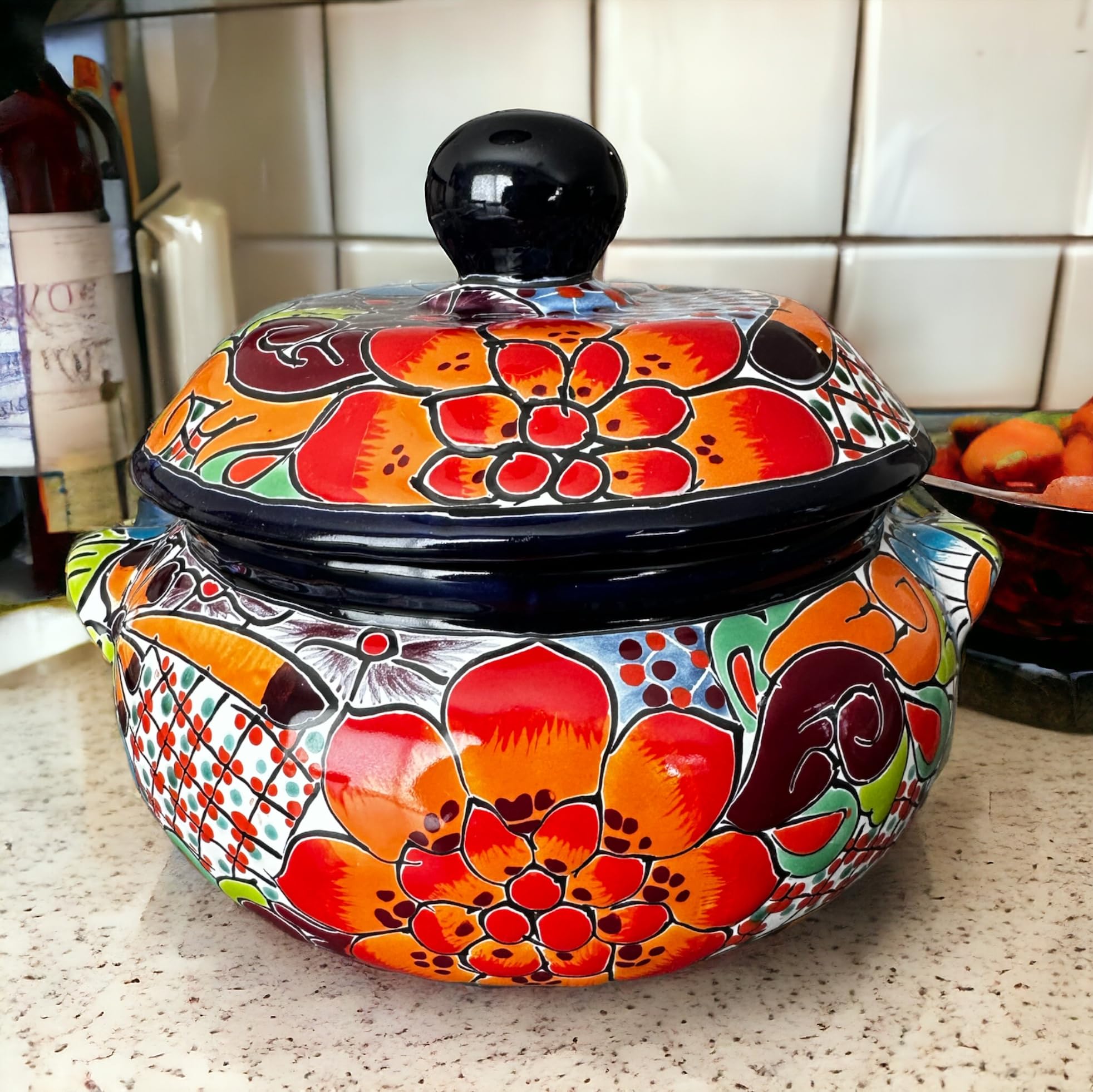 Talavera Bean Pot, Soup Pot - Hand-Painted Mexican Pottery, Decorative and Functional, Handmade in Mexico