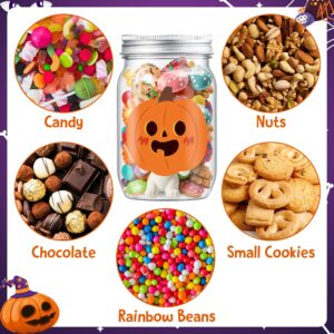 JAPBOR Halloween Candy Jars Containers - 14PCS Halloween Small Plastic Cookie Candy Jar with Lid Pumpkin Ghost Sticker Decoration, DIY Sugar Storage Dish Craft, Halloween Party Favor Gift Bottle Decor