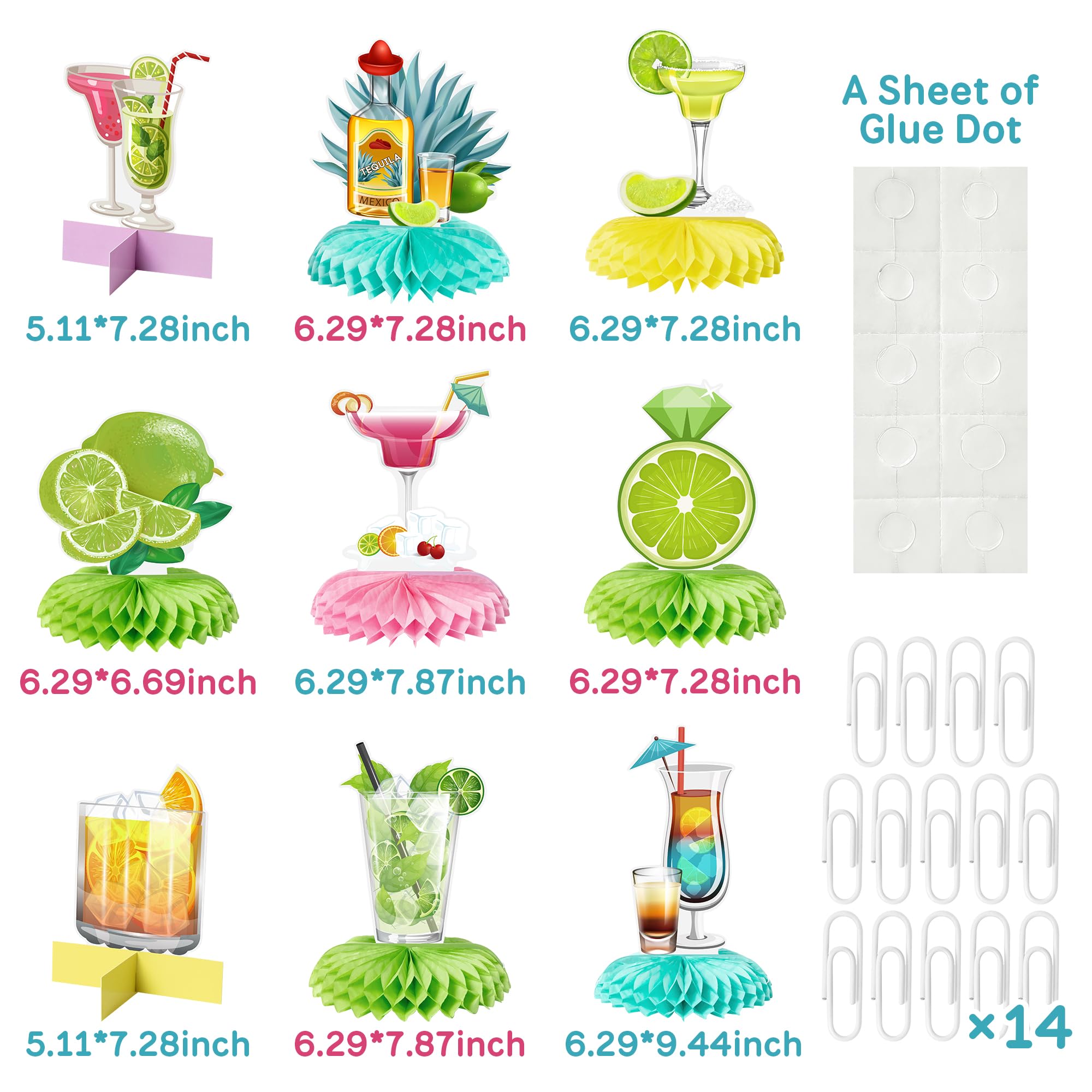 EmmgHen 9Pcs Margarita Honeycomb Centerpieces Margs and Matrimony Bachelorette Party Decorations Mexican Fiesta Tropical Cocktail Martini Tequila Themed 3D Table Topper Decor for Bridal Shower Wedding