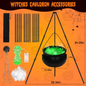 Halloween Decorations Outdoor Large Witch Cauldron, Black Plastic Bowl Decor on Tripod with Lights Halloween Cauldron Pot, Witches Cauldron Hocus Pocus Candy Bucket Decoration for Porch Home Party