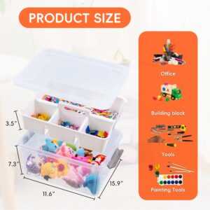 Bienvoun 17 QT Plastic Storage Box with Handle Removable Tray Craft Organizers and Storage Container Stackable Clear Storage for Bead,Crayon,Tool,Sewing,Playdoh