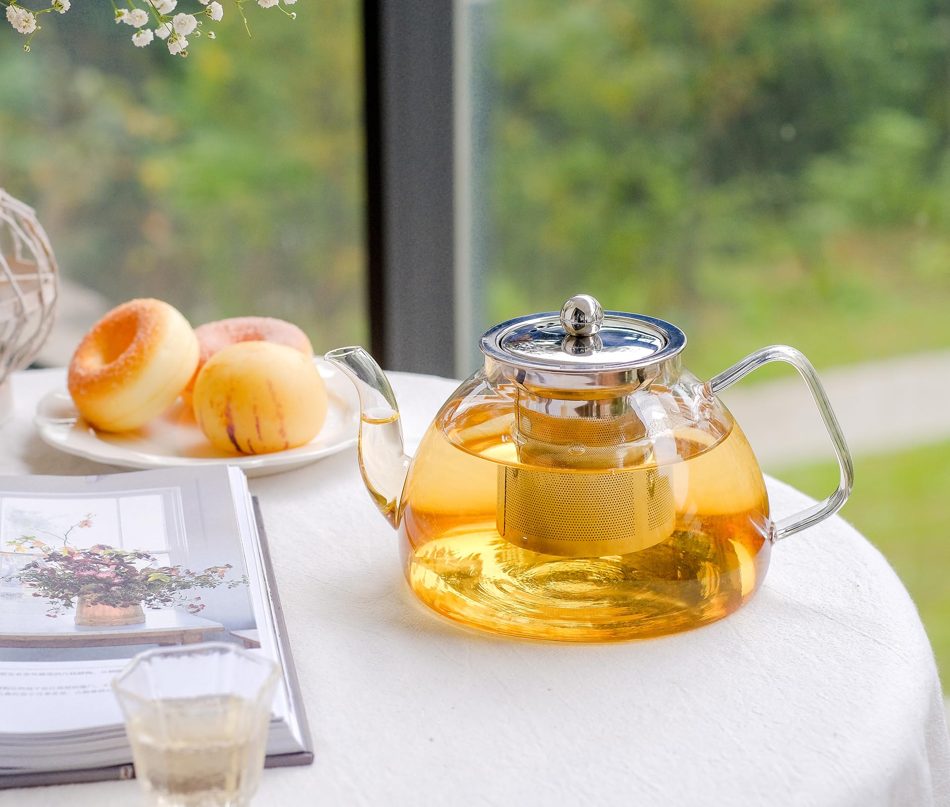 Wlasss Glass Teapot with Stainless Steel Removable Infuser (1200 ml/40 oz), Glass Tea Kettle Stovetop Safe for Blooming and Loose Leaf Tea