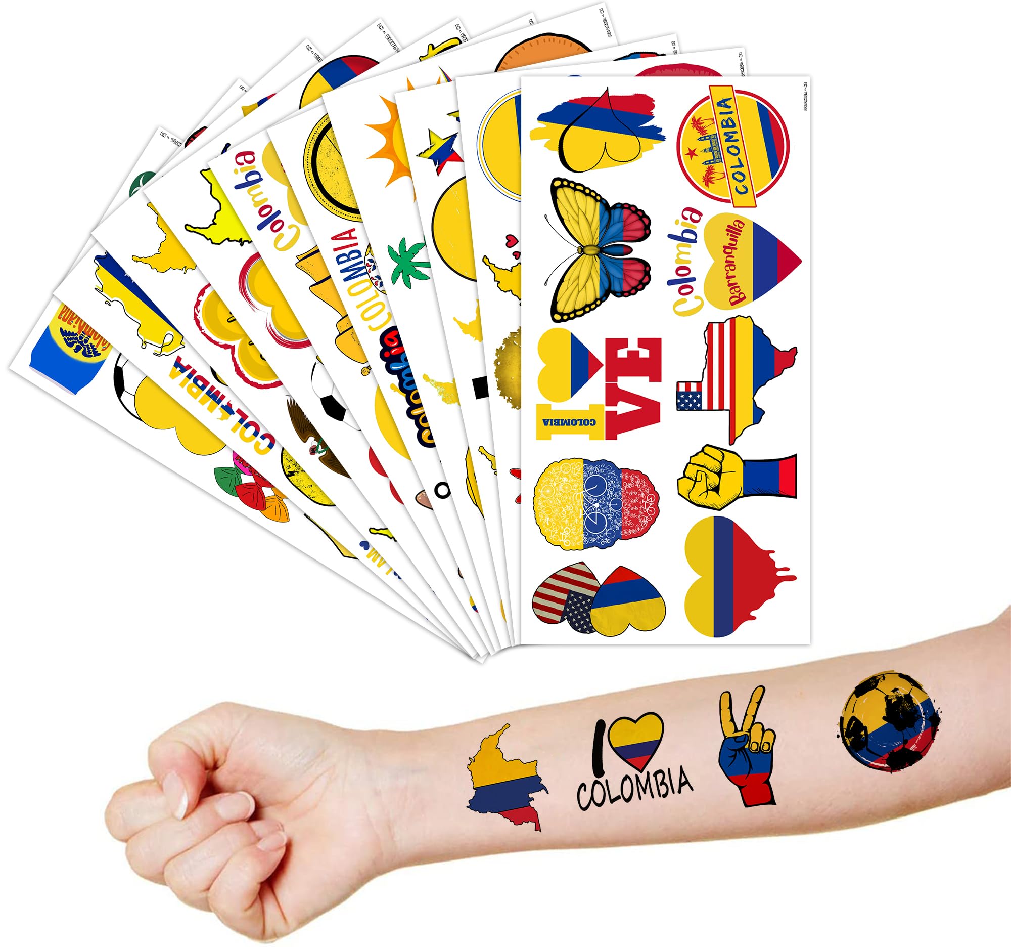 Cute Colombia Temporary Tattoos Independence Birthday Party Decorations Favors Supplies Flag Themed Stickers 10 Sheets 100 PCS Gifts for Baby Kids Girls Boys Decor Class School Carnival Christmas