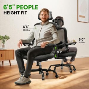 Ergonomic Office Chair Big and Tall - 6'5" Tall Max, 350Lbs Capacity Computer Desk Chairs Over 10 Hours Comfortable, with Adjustable Mesh High Back, Lumbar Support, 3D Headrest, Flip-up Arms