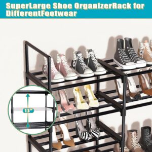 Simple Trending 8-Tier Large Shoe Rack Holds 64 Pairs, Tall Shoe Organizer Storage Shelf can DIY Style with Metal Pipes for Entryway, Closet, Bedroom,Garage, Black