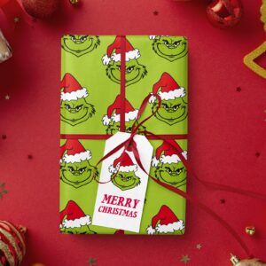 WRAPAHOLIC Funny Christmas Wrapping Paper Roll - Mini Roll - 17 Inch x 33 Feet - Green Christmas Design, Perfect for Winter Holiday, Birthday, Party