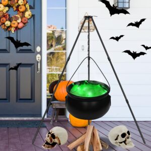 halloween decorations outdoor large witch cauldron, black plastic bowl decor on tripod with lights halloween cauldron pot, witches cauldron hocus pocus candy bucket decoration for porch home party