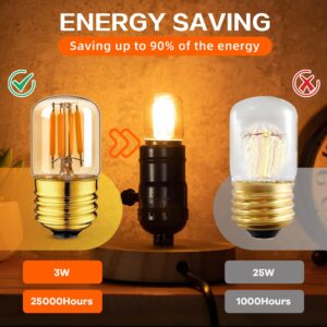 Grensk 25 Watt Light Bulbs E26 Low Watt Light Bulbs 3W,Dimmable Amber Tube Small Night Light Edsion Bulbs,Warm White 2200k, Flicker-Free,110V,Glass,4Pcs