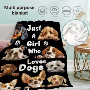 Khumbhira Dog Print Blanket Dog Themed Gifts for Best Dog Mom Blanket with Dogs on It Just A Girl Who Loves Dogs Throw Blanket for Girls Women Dog Lover Christmas Throw-50x40In