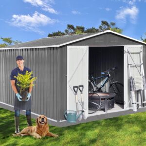 EMKK 10 x 8 FT Outdoor Storage Shed, Metal Shed with Lockable Doors, Water-Resistance & UV-Resistance Metal Sheds & Outdoor Storage House for Patio Garden Lawnmowers,Practical Tool