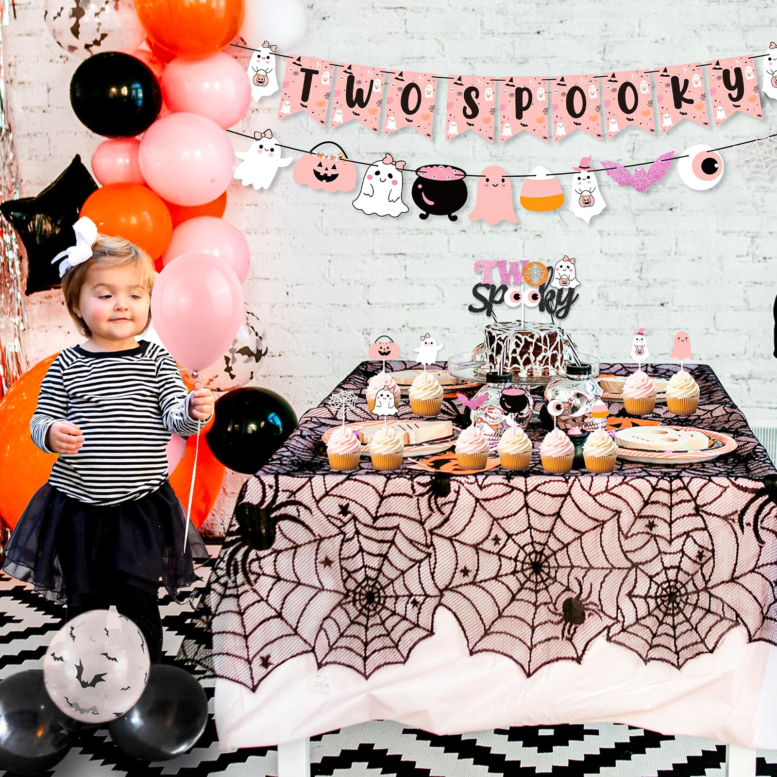 Girls Halloween 2nd Birthday Party Decor, Halloween Two Spooky Banner Cute Ghost Cake Topper Balloons for Halloween Theme Little Boo Second Birthday Happy Boo Day Boo Im Two Baby Shower Party Supplies