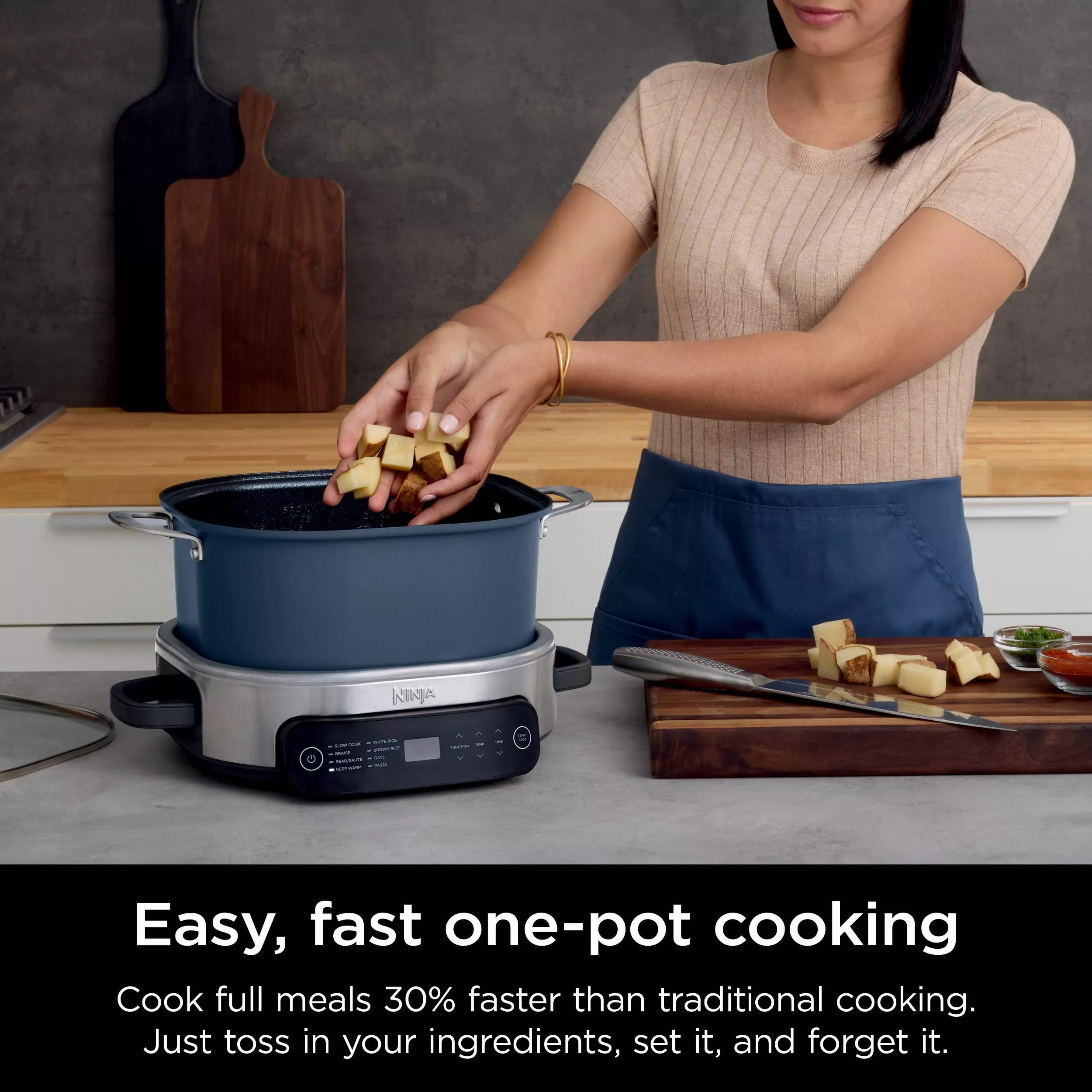 Ninja MC1101 Foodi Everyday Possible Cooker Pro, 8-in-1 Versatility, 6.5 QT, Replaces 10 Cooking Tools, Faster Cooking, Family-Sized Capacity, Adjustable Temp Control, Midnight Blue (Renewed)