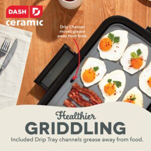 DASH Everyday Ceramic Electric Griddle for Pancakes, Burgers, Quesadillas, Eggs & other on the go Breakfast, Lunch & Snacks with Drip Tray + Included Recipe Book, 20in, 1500-Watt - Cream