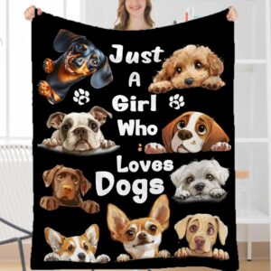 Khumbhira Dog Print Blanket Dog Themed Gifts for Best Dog Mom Blanket with Dogs on It Just A Girl Who Loves Dogs Throw Blanket for Girls Women Dog Lover Christmas Throw-50x40In