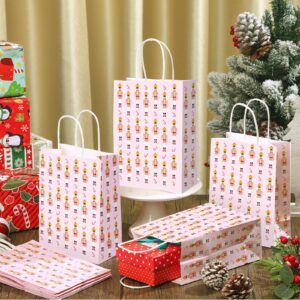 Kolldenn 16 Pcs Christmas Nutcracker Gift Bags with Handle Pink Christmas Nutcracker Candy Cane Party Favor Christmas Goodie Candy Treat Wrapping Bag for Holiday Birthday Party 5.9 x 8.3 x 3.1 Inch