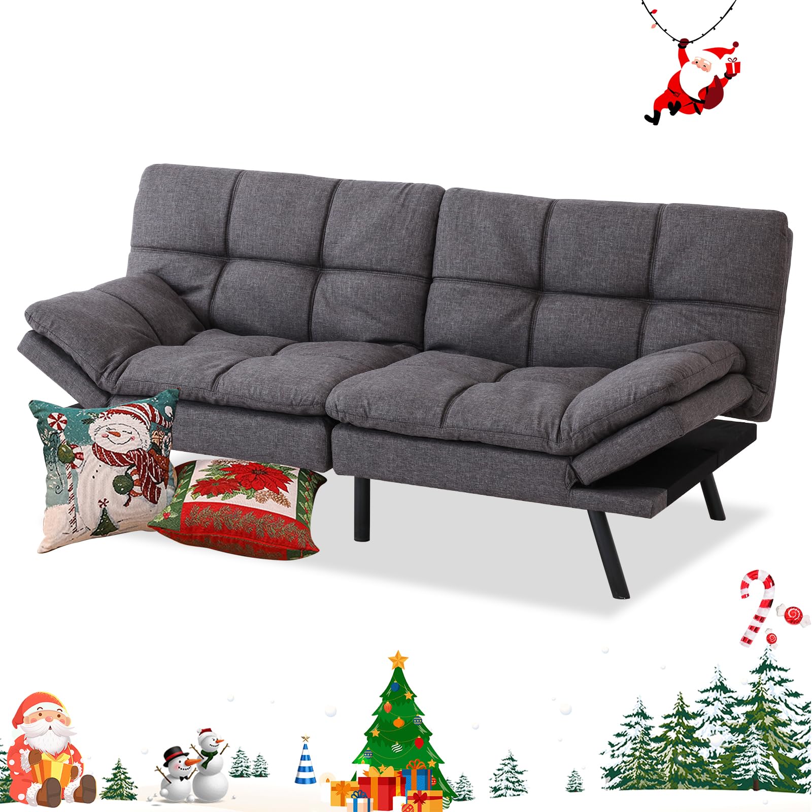 MUUEGM Futon Sofa Bed Couch Modern Linen Fabric Futon Convertible Sofa Bed Memory Foam Futon Couch Bed Sofa Couch Loveseat Sleeper Sofa for Compact Living Spaces,71'' x33''x31.5'',Dark Gray.