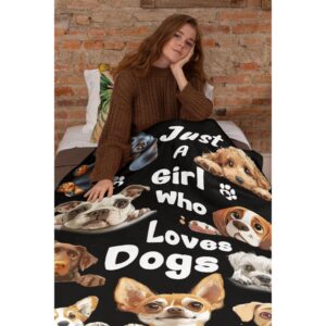 Khumbhira Dog Print Blanket Dog Themed Gifts for Best Dog Mom Blanket with Dogs on It Just A Girl Who Loves Dogs Throw Blanket for Girls Women Dog Lover Christmas Throw-50x40In