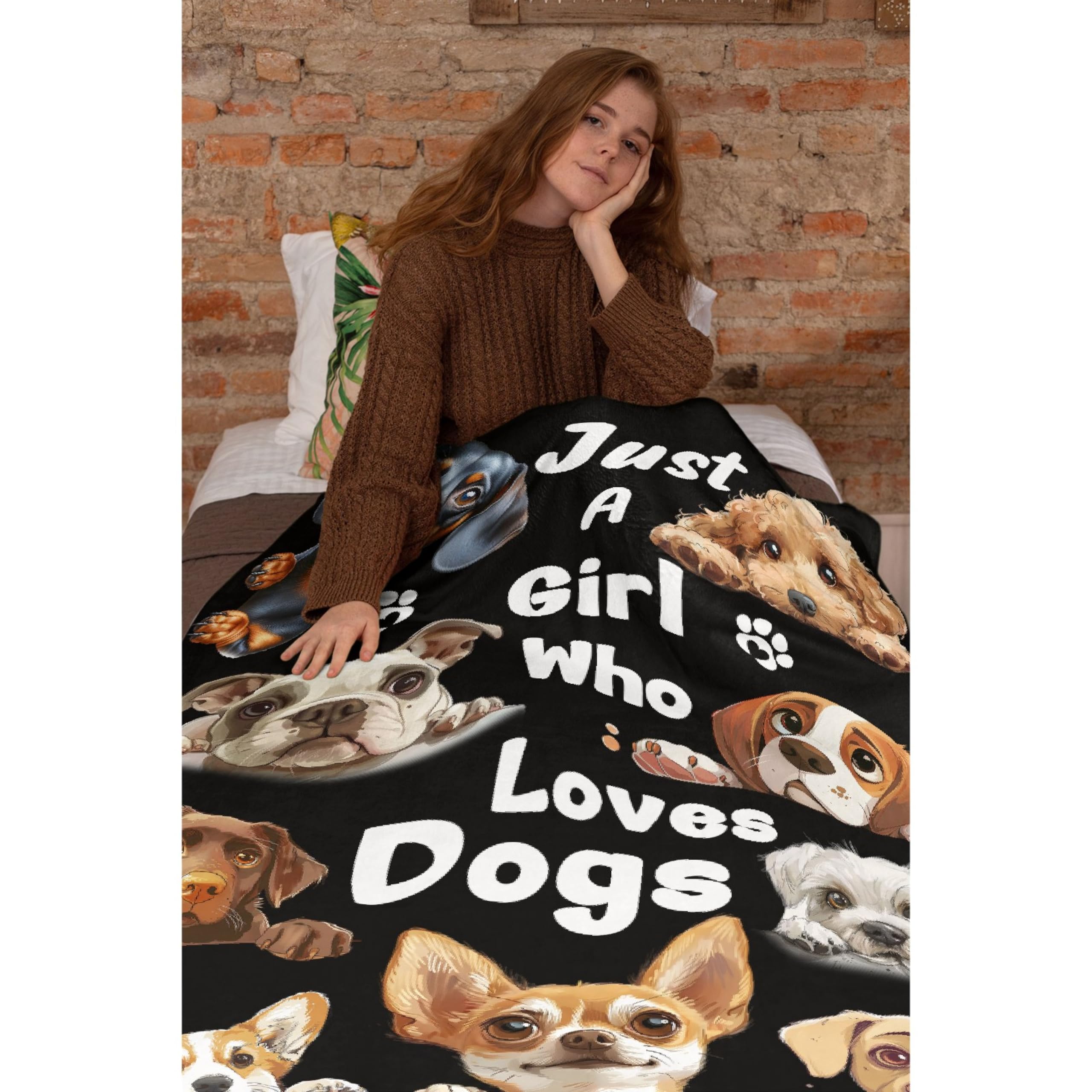 Khumbhira Dog Print Blanket Dog Themed Gifts for Best Dog Mom Blanket with Dogs on It Just A Girl Who Loves Dogs Throw Blanket for Girls Women Dog Lover Christmas Throw-50x40In