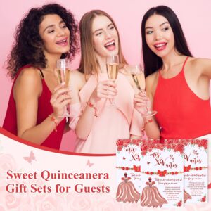 Wenqik 25 Sets Quinceanera Party Favors for Guests Recuerdos Para 15 Años Red Butterfly Wish Bracelets with Thank You Card and Organza Bag Quinceanera Gifts Mis Xv Años Birthday Party Favors