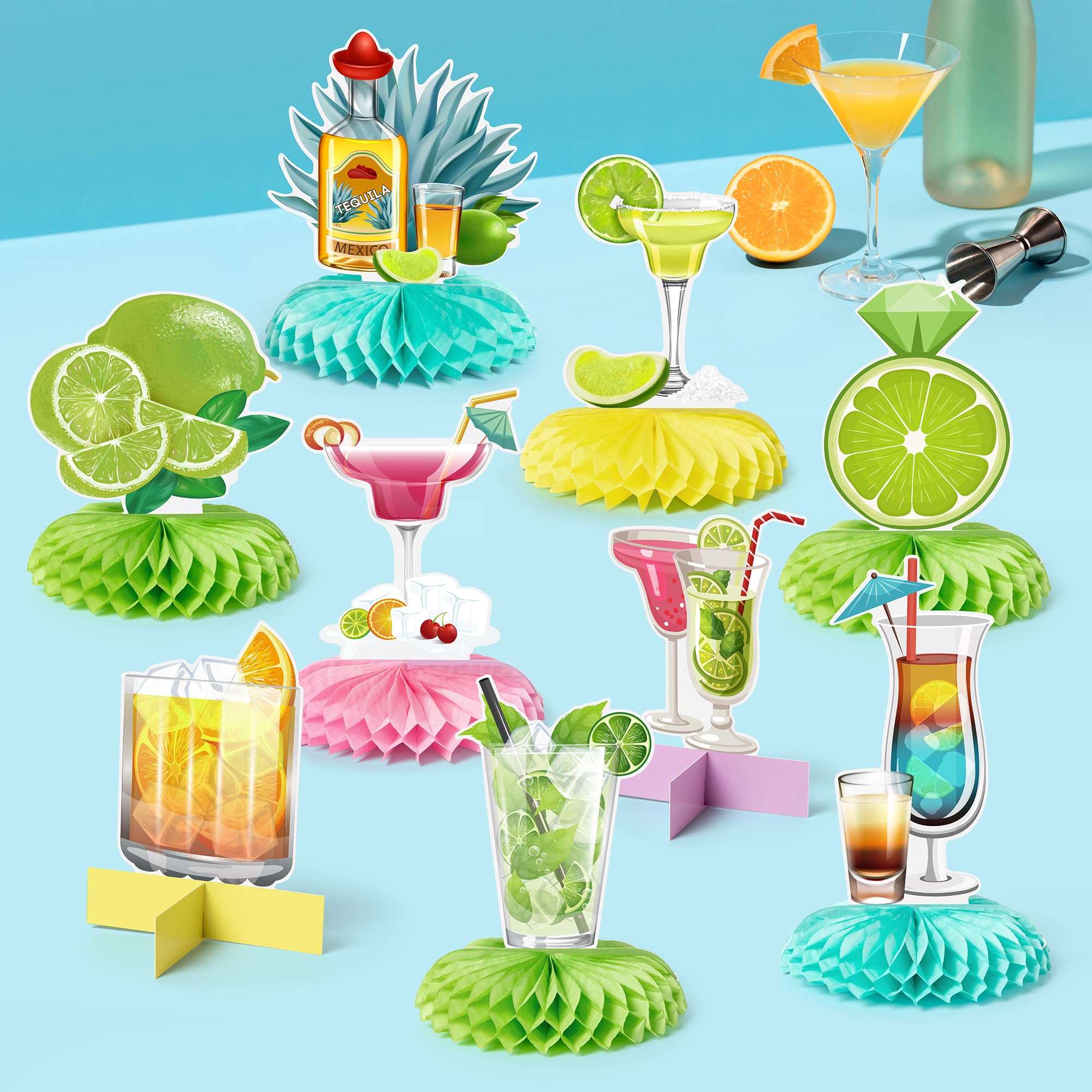 EmmgHen 9Pcs Margarita Honeycomb Centerpieces Margs and Matrimony Bachelorette Party Decorations Mexican Fiesta Tropical Cocktail Martini Tequila Themed 3D Table Topper Decor for Bridal Shower Wedding