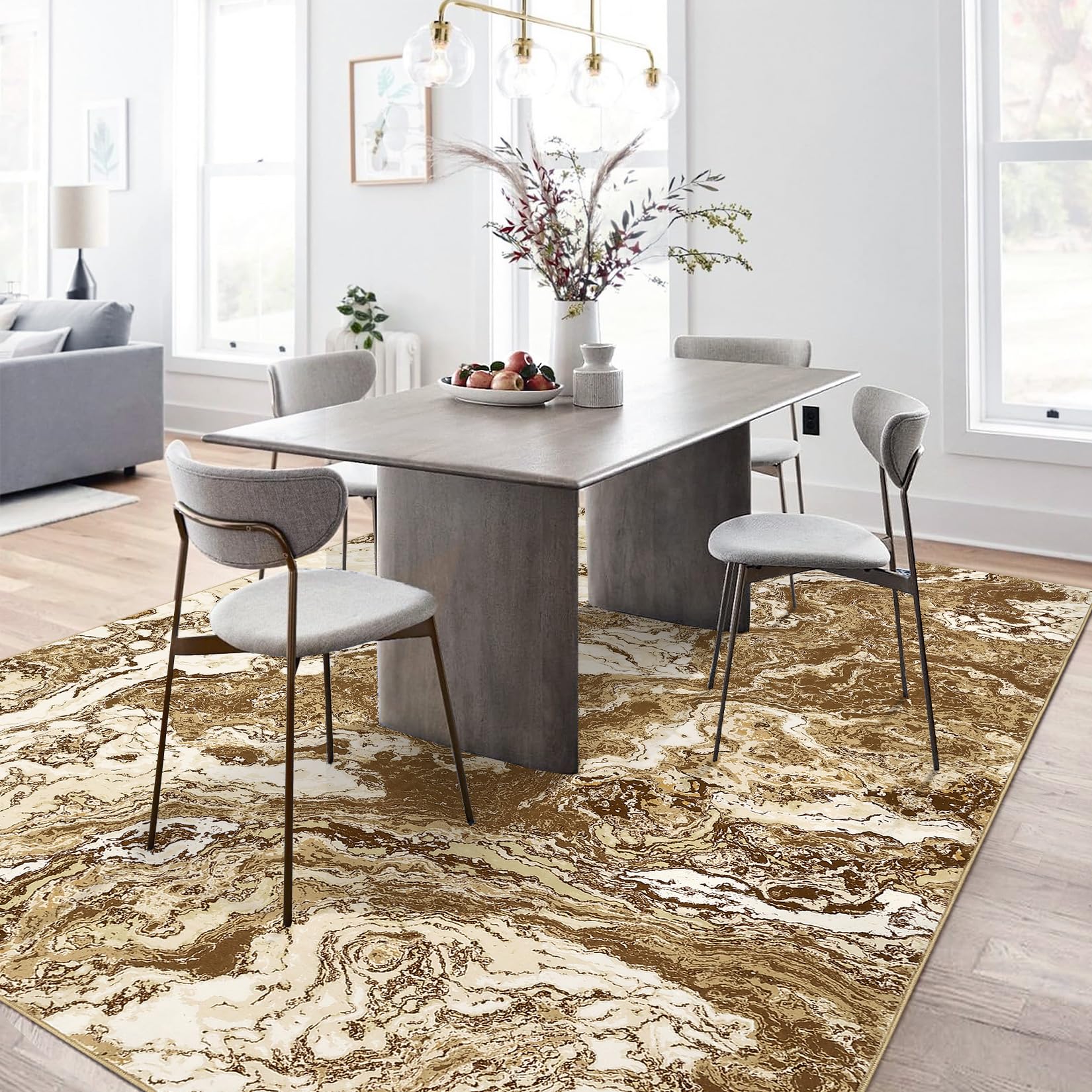 CAROMIO Abstract Marble Rug, 5'x7' Modern Boho Marble Pattern Area Rug, Washable Rug Soft Luxury Rug, Ideal for High Traffic Areas in Living Room Bedroom Kitchen Dining, Brown