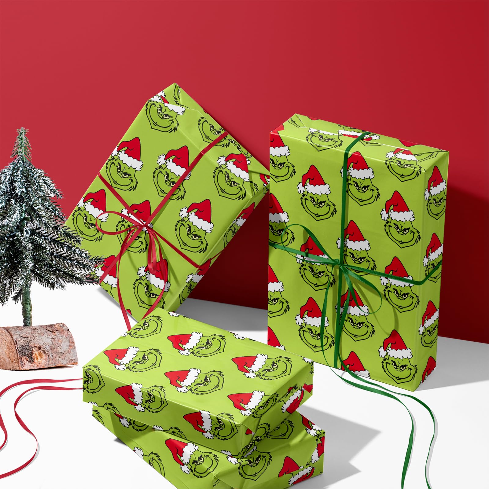 WRAPAHOLIC Funny Christmas Wrapping Paper Roll - Mini Roll - 17 Inch x 33 Feet - Green Christmas Design, Perfect for Winter Holiday, Birthday, Party