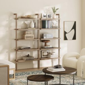 Nathan James Beacon 5 Tier Bookshelf, Wall Mounted Bookcase, Solid Wood Bookshelf in Wire Brushed Finish, Boho Rustic Bookcase