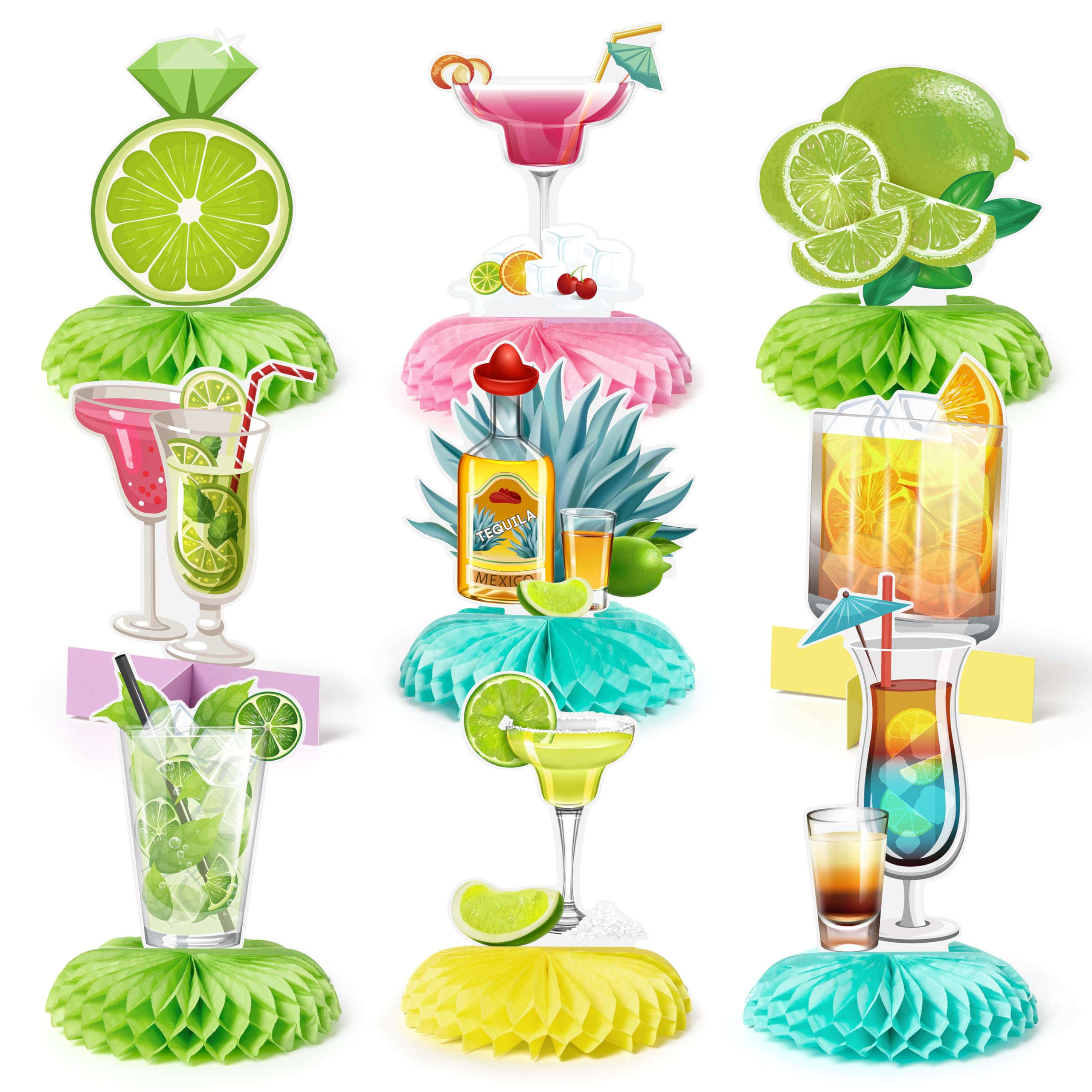 EmmgHen 9Pcs Margarita Honeycomb Centerpieces Margs and Matrimony Bachelorette Party Decorations Mexican Fiesta Tropical Cocktail Martini Tequila Themed 3D Table Topper Decor for Bridal Shower Wedding