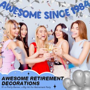 Fulmoon Pre-strung Awesome Since 1984 Banner Glitter Happy 40th Birthday Banner Funny 40th Birthday Decorations 1984 Party Decorations for Men Women Anniversary (Navy Blue)