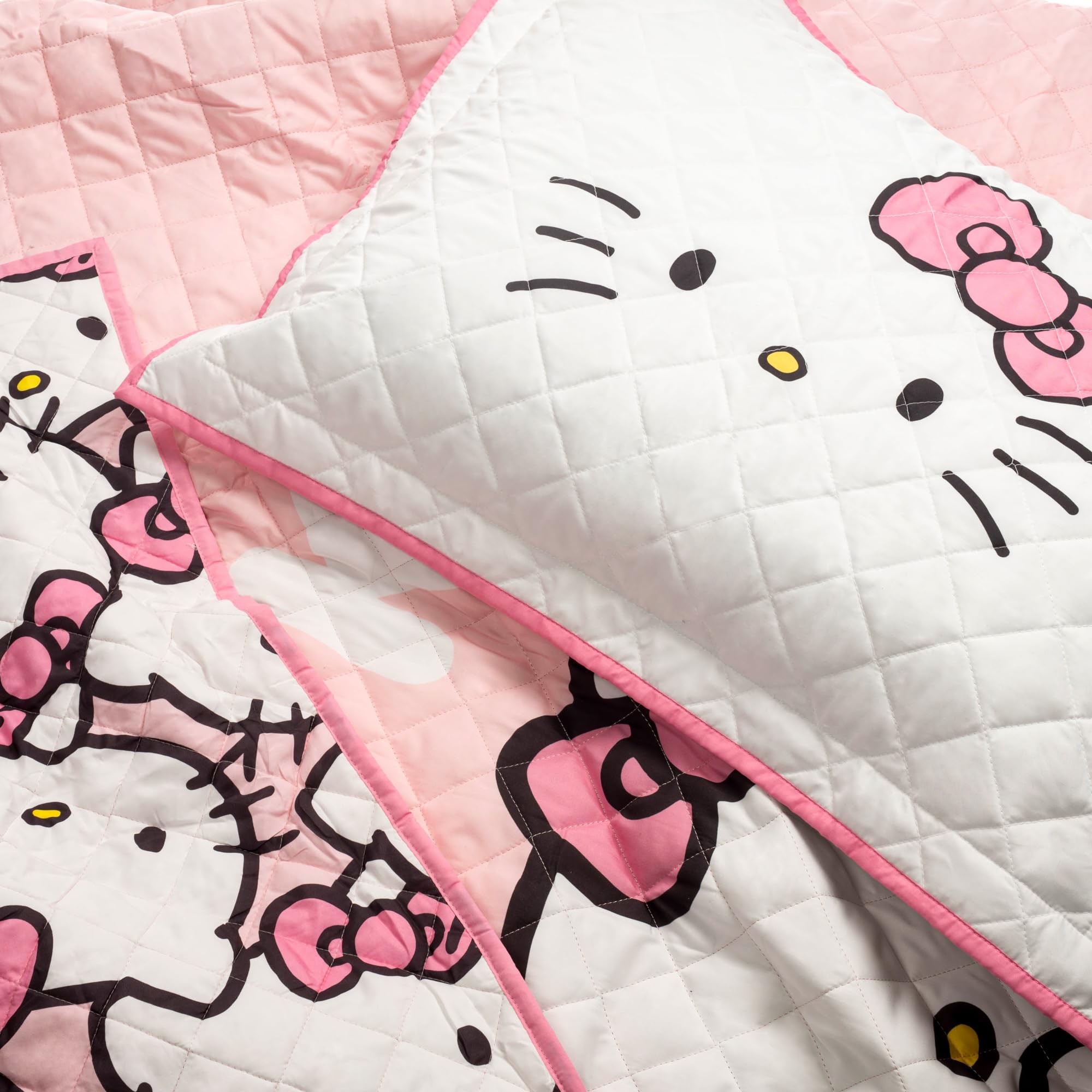 Jay Franco Hello Kitty Pink Stripes & Hearts Twin Size Quilt & Sham Set - Super Soft Lightweight Bedspread Set