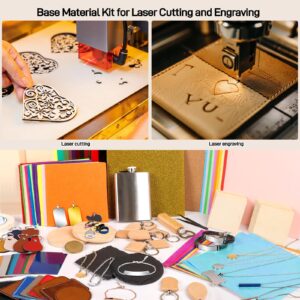 Adrattnay Laser Material Explore Kit, 218PCS Laser Engraving Material for Laser Crafting, 29 Kinds Laser Material Includes Basswood, Acrylic, Leather, Metal Necklace Bracelet Ring for Laser Engraver