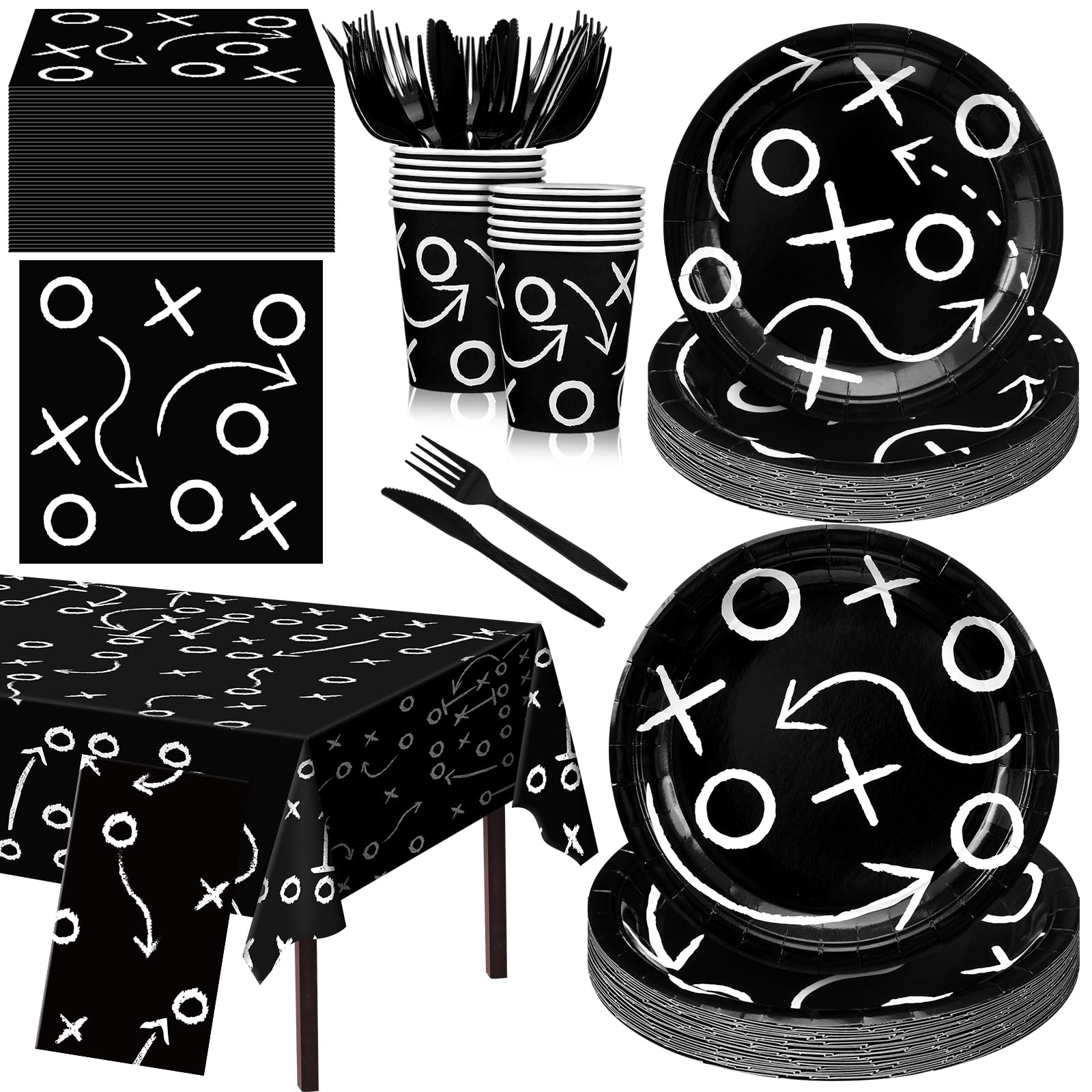 Teenyyou 145 Pcs Football Party Supplies Kit Tableware Set, Including Paper Plates, Napkins, Cups, Forks, Knifes and Tablecloth for Football Themed Birthday Party Favors Decorations, 24 Guests