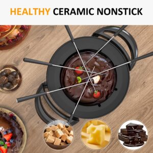 Sunvivi Electric Fondue Pot Set for Cheese & Chocolate,Temperature Control, 8-Color Coded Forks, for Cheese, Chocolate, Hot Oil, Broth, 3 Quarts