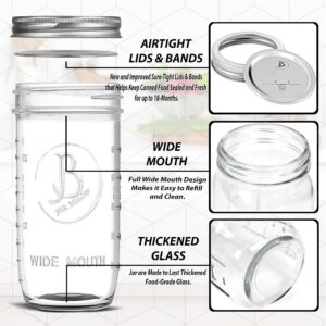 Wide Mouth Mason Jars 24 oz - (2 Pack) - Clear Glass Pint and a Half Mason Jars With Airtight Lids and Bands. For Storage, Canning, Fermenting, Cold Brew Coffee, Freezing, Microwave & Dishwasher Safe