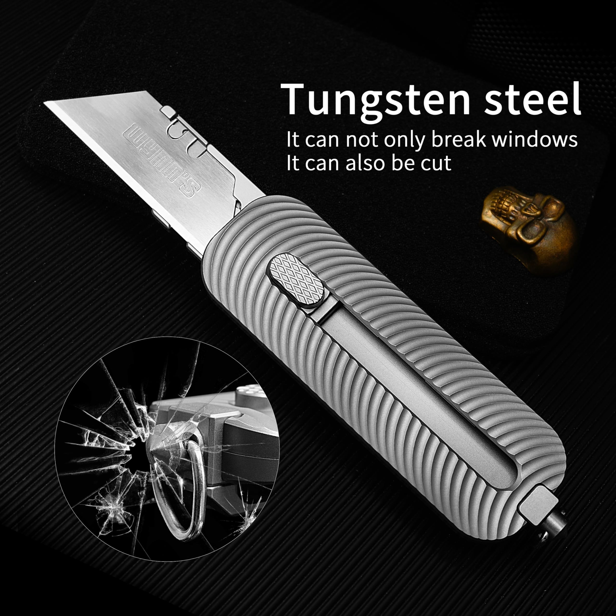 TGZUO Titanium EDC Utility Knife with Retractable Razor Box Cutter 10pcs Carbon Blades