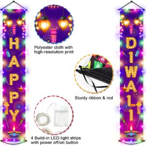 Diwali Door Hanging Banner Lighted Decorations Festival of Light Porch Sign with LED Light Deepavali Celebration Banner Party Indoor Outdoor Wall Decor