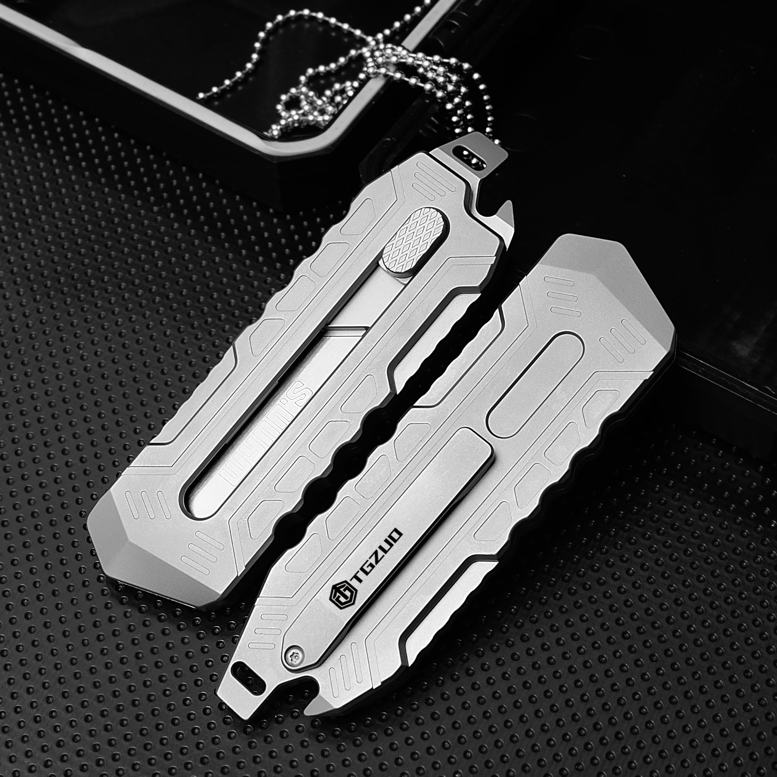 TGZUO Titanium Retractable Pocket Knife 6 inch Utility Knife with 10pcs Carbon Steel Blades