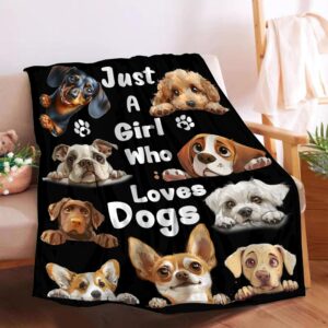 khumbhira dog print blanket dog themed gifts for best dog mom blanket with dogs on it just a girl who loves dogs throw blanket for girls women dog lover christmas throw-50x40in