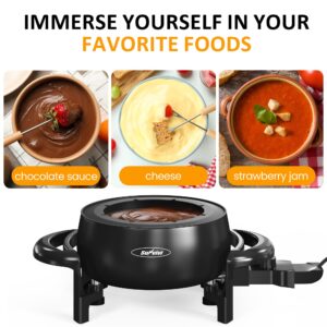 Sunvivi Electric Fondue Pot Set for Cheese & Chocolate,Temperature Control, 8-Color Coded Forks, for Cheese, Chocolate, Hot Oil, Broth, 3 Quarts