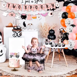 Girls Halloween 2nd Birthday Party Decor, Halloween Two Spooky Banner Cute Ghost Cake Topper Balloons for Halloween Theme Little Boo Second Birthday Happy Boo Day Boo Im Two Baby Shower Party Supplies