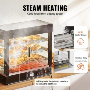 VEVOR 3-Tier Commercial Food Warmer Display, 1200W Food Display Warmer with Light, Adjustable Shelf and Temperature Display, 86℉~185℉ Steam Heating, 111L for Hamburger, Pizza, Bread, Fried Chicken