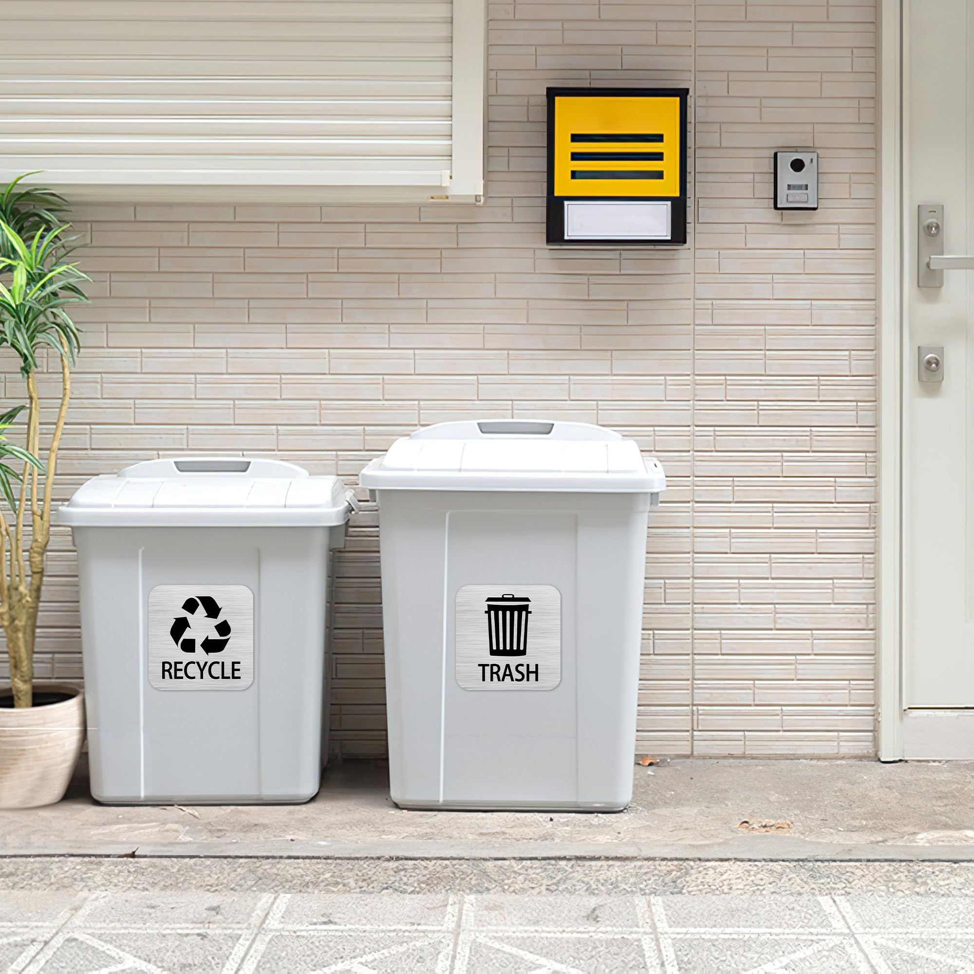 Recycle and Trash Magnets Sticker for Recycling Bins and Kitchen Trash Cans, 2 Magnetic Sticker Adhesives for Trash Cans, Garbage Containers, Outdoor Waste Bin