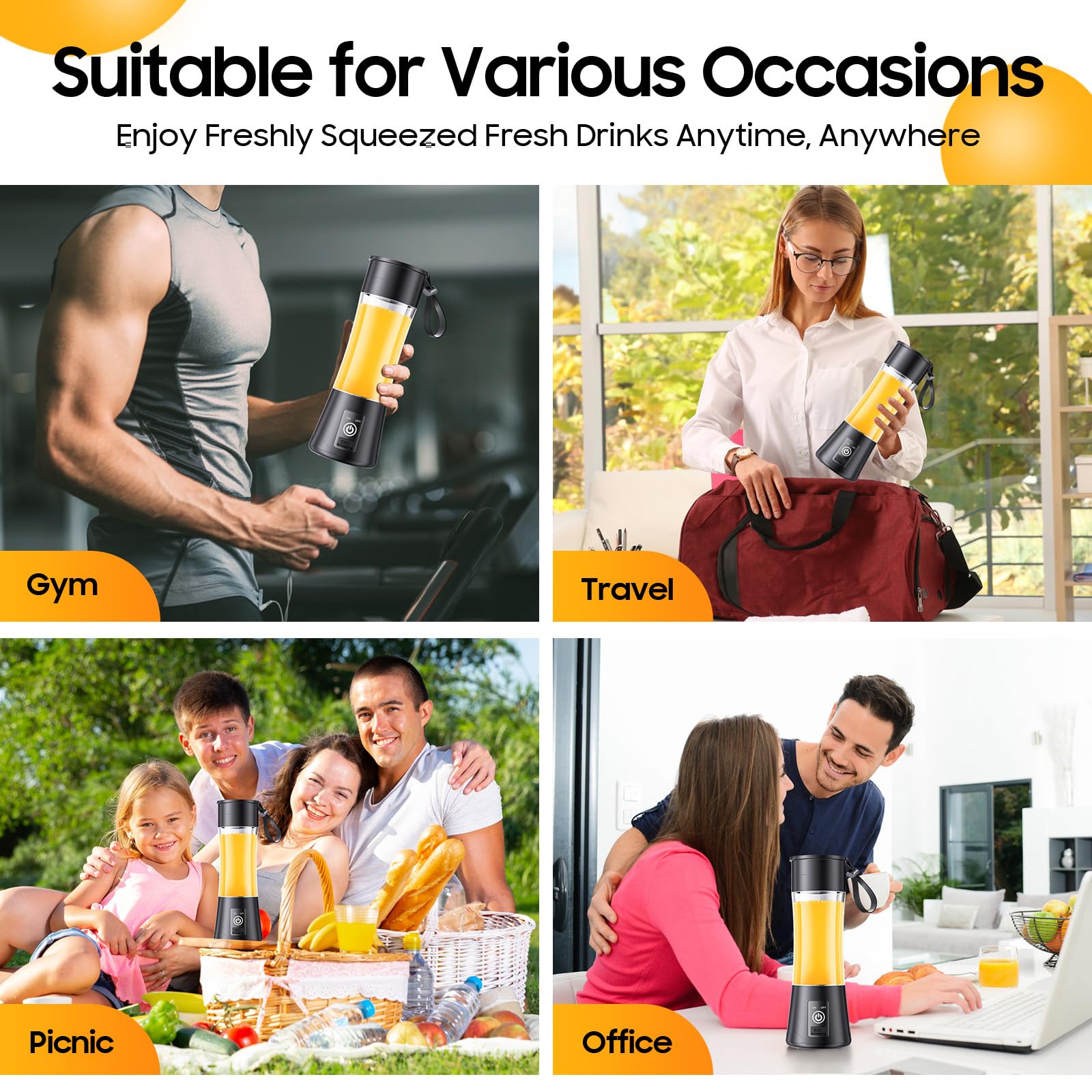 Portable Blender Personal Size Blender - Blender for Smoothies and Shakes, Mini Blender with Six Blades in 3D, Small Blender 380Ml Travel Cup, Freshly Squeezed for Picnic/Sprots/Office