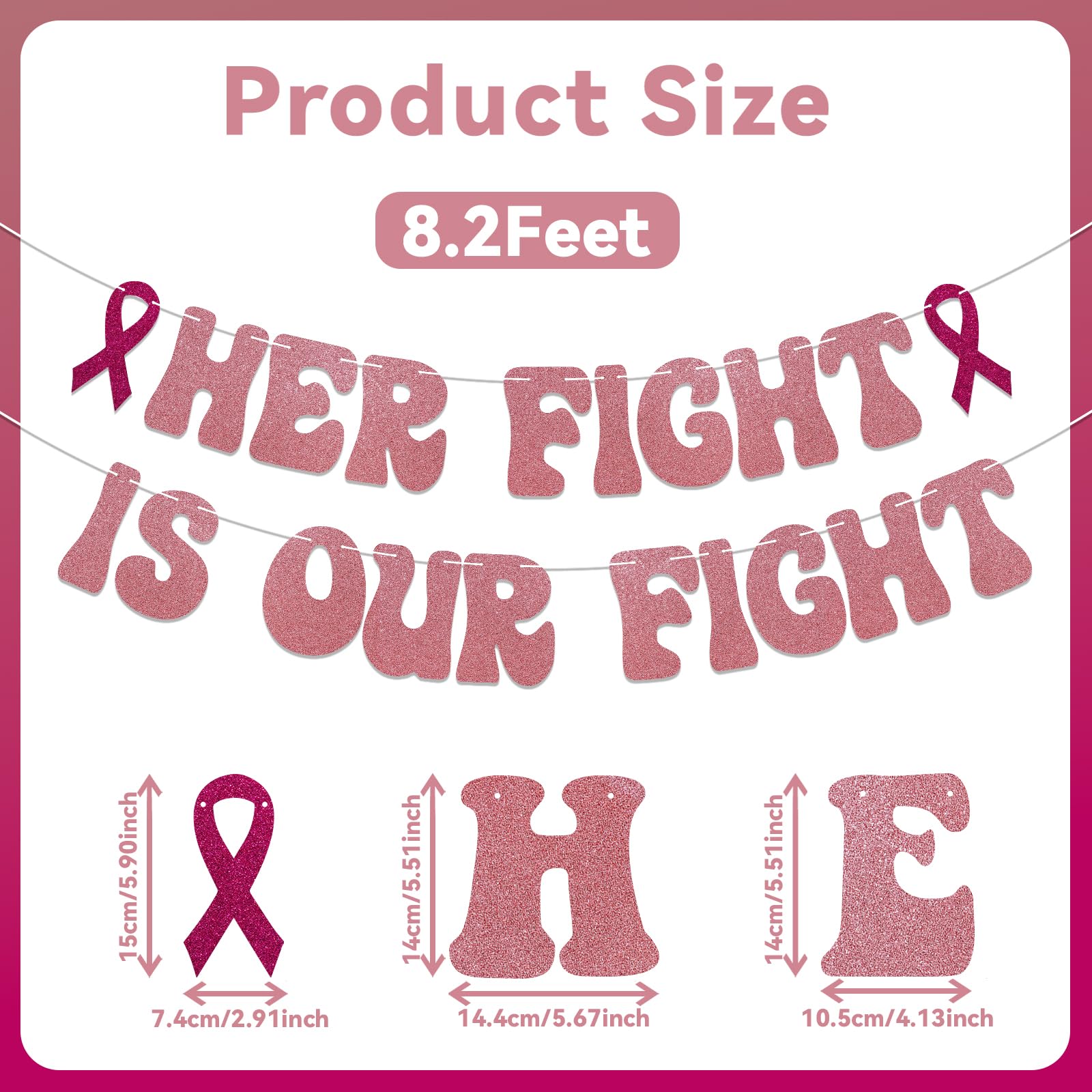 Her Fight is Our Fight Banner - Breast Cancer Awareness Party Decorations, Cancer Free Banner, Peace Out Chemo Decorations, The Breast Cancer Awareness Month Decorations Rose Gold Glitter