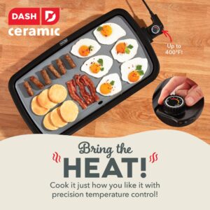 DASH Everyday Ceramic Electric Griddle for Pancakes, Burgers, Quesadillas, Eggs & other on the go Breakfast, Lunch & Snacks with Drip Tray + Included Recipe Book, 20in, 1500-Watt - Cream