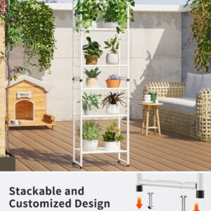 GEORIS 3-Tier Mesh Shelving Unit Outdoor Indoor Waterproof, Stackable Metal Plant Shelf Stand, 17.7-Inch Width Laundry Display Storage Rack, White