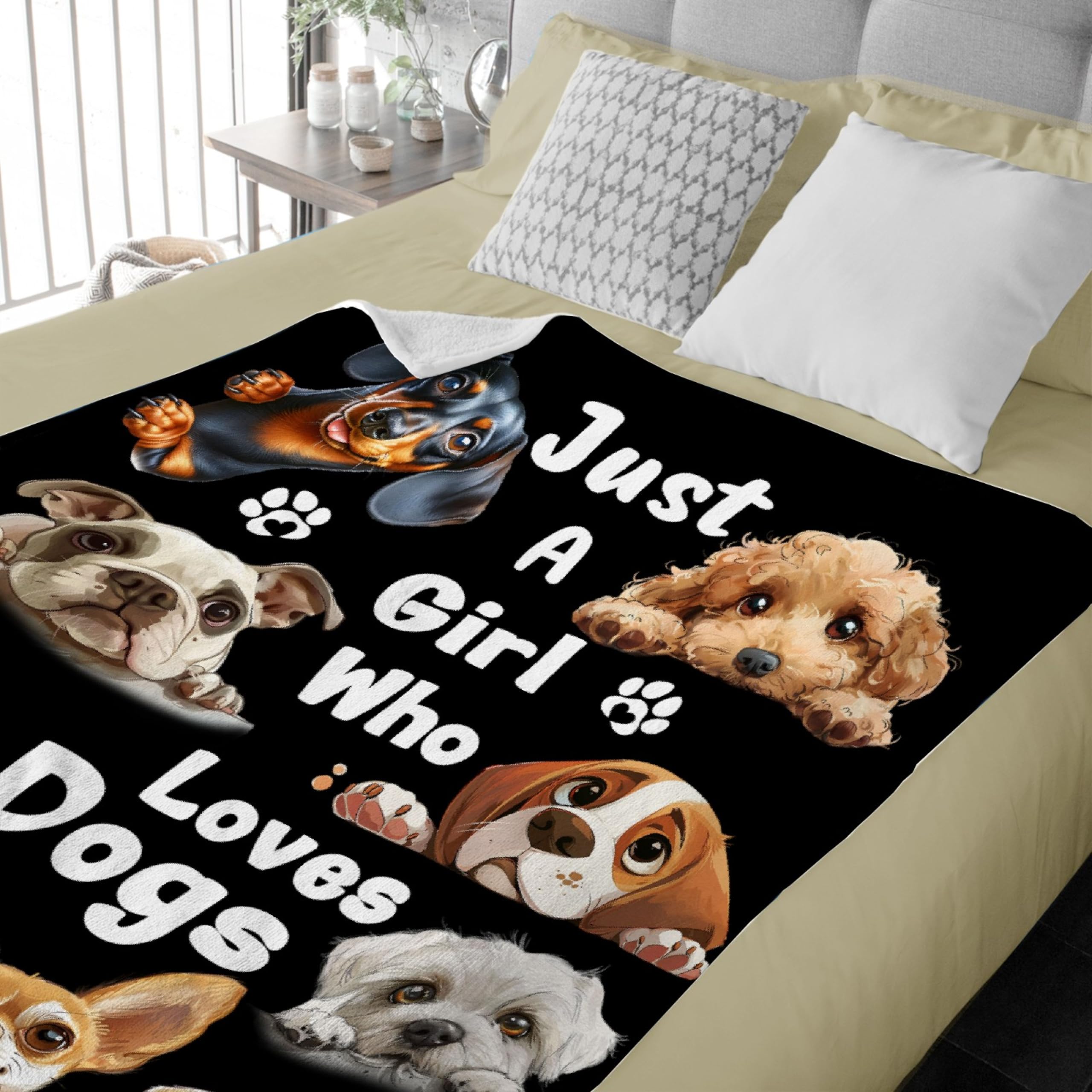 Khumbhira Dog Print Blanket Dog Themed Gifts for Best Dog Mom Blanket with Dogs on It Just A Girl Who Loves Dogs Throw Blanket for Girls Women Dog Lover Christmas Throw-50x40In