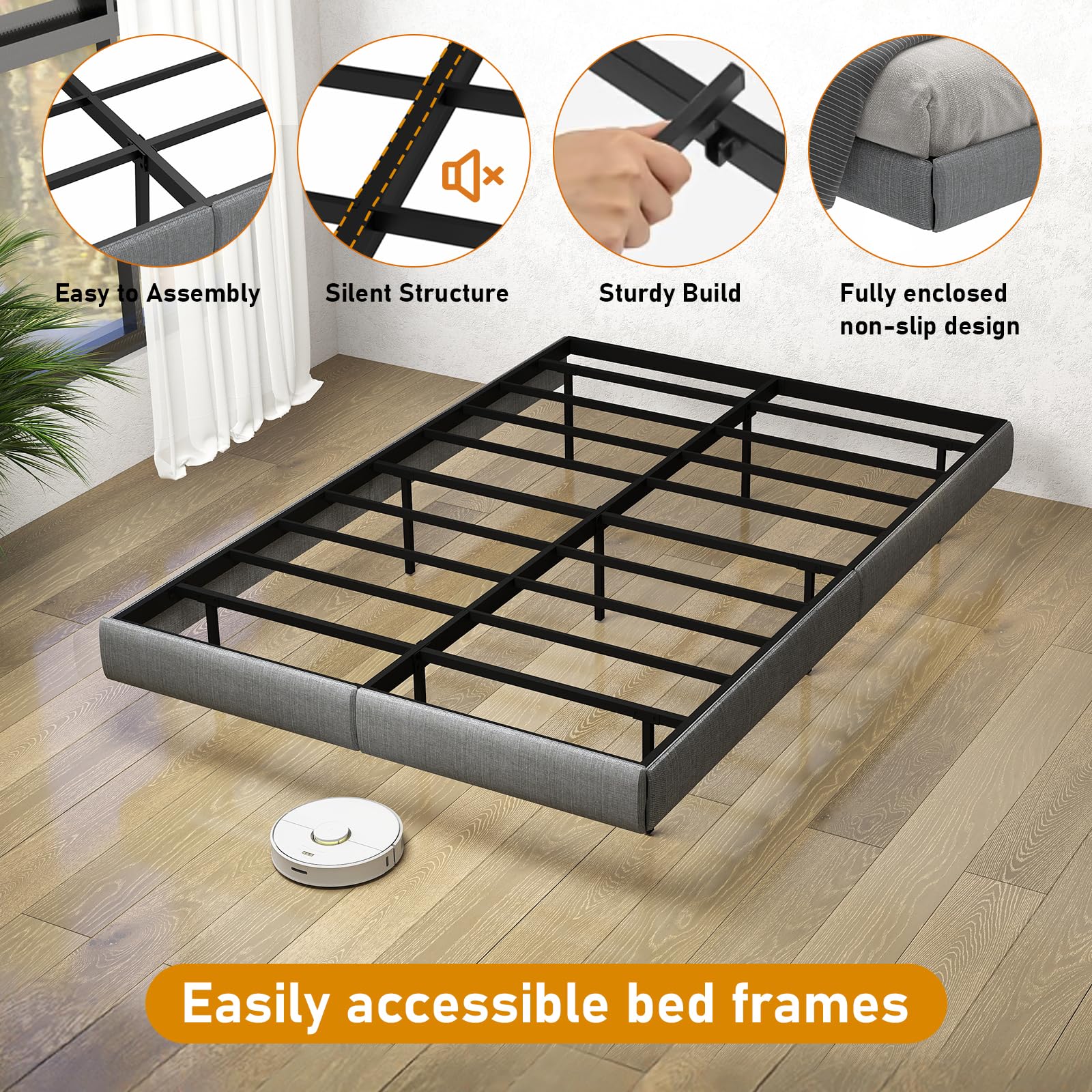 Floating Bed Frame Full Size, Metal Platform Full Bed Frame with LED Lights Remote Control RGB and Under Bed Storage, Heavy Duty Steel Slats Support, No Box Spring Needed, Noise Free, Easy Assembly